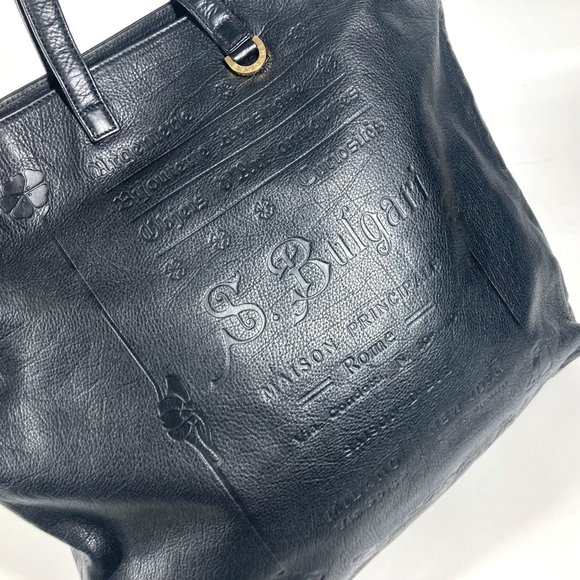 BVLGARI S.bulgari Bag Tote Handbag Leather Men's Women's Black - Picture 9 of 16